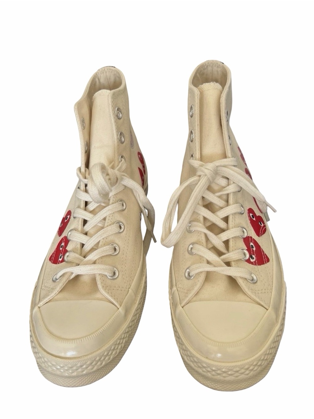 Comme Des Garcons x Chuck Taylor Unisex High-Top Sneakers with Red Heart Motifs - Picture 8 of 9